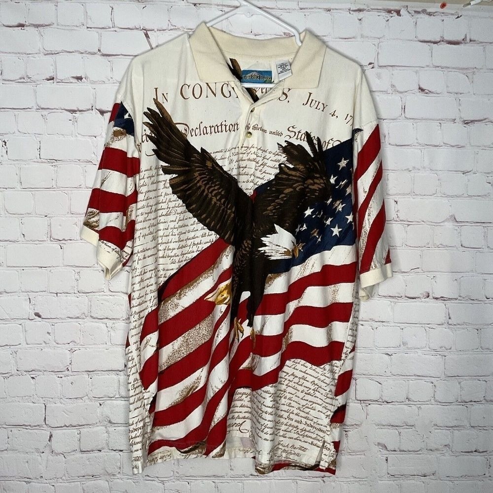 Declaration of Independence Eagle All Over 4th Of July America Polo Shirt Men XL